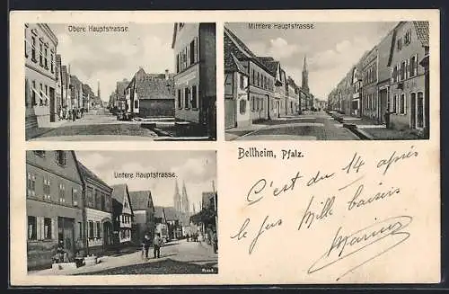 AK Bellheim /Pfalz, Obere Hauptstrasse, Mittlere Hauptstrasse, Untere Hauptstrasse