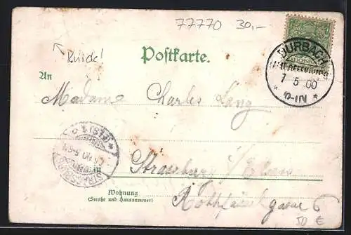 Lithographie Durbach /Schwarzwald, Gasthof zum Ritter, Schloss Staufenberg, Brandeckthurm