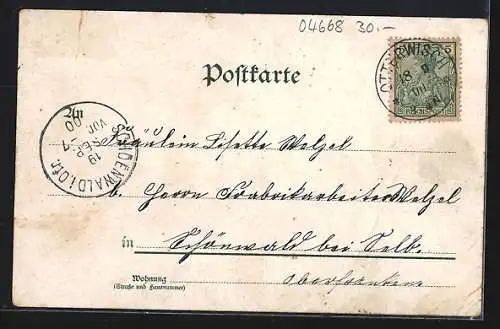 Lithographie Otterwisch, Gasthaus zum weissen Engel, Kirche, Post und Hauptstrasse