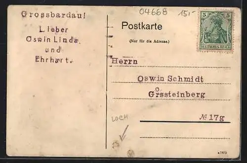 AK Grossbardau, Gasthof zur Weintraube, Windmühle und Totalansicht