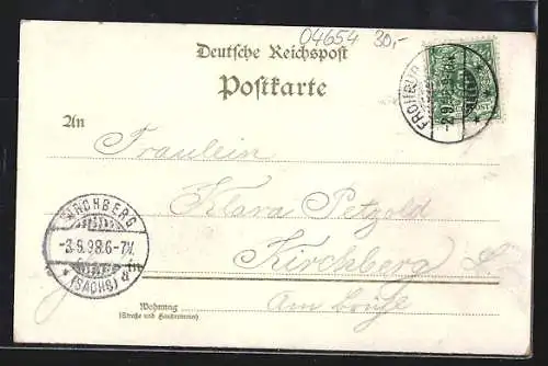 Lithographie Frohburg, Post, Rathaus und Schloss