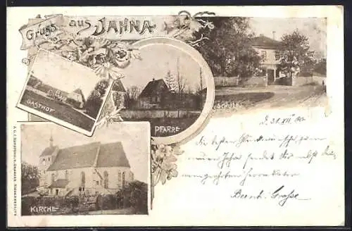 AK Jahna, Gasthof, Schule, Pfarre, Kirche