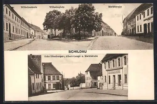 AK Schildau, Gasthof zum deutschen Haus, Wilhelmstrasse, Marktstrasse