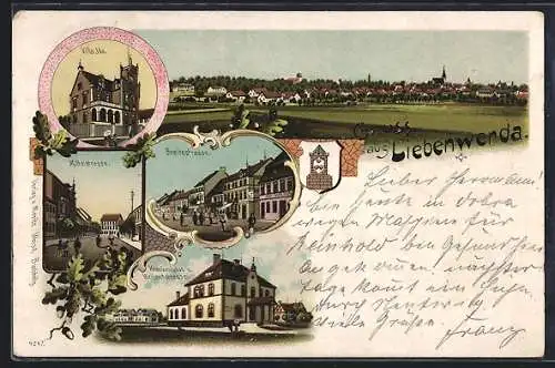 Lithographie Liebenwerda, Villa Ida, Krankenhaus und Weilandstrasse, Breitestrasse