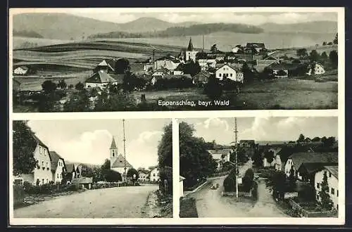 AK Eppenschlag /Bayr. Wald, Teilansicht, Strassenpartie mit Gebäudeansicht, Ortspartie mit Kirche