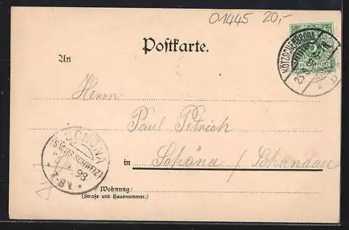 Lithographie Niederlössnitz-Kötzschenbroda, Cafe Lehmann, Teilansicht der Ortschaft