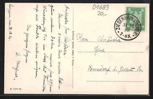 AK Leippen bei Ziegenhain i. Sa., Gasthof, Ortsansicht von einer kleinen Anhöhe aus