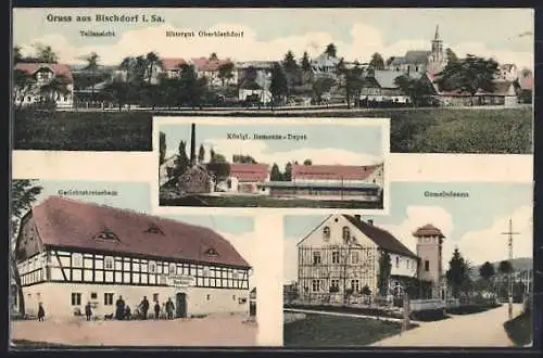 AK Bischdorf / Sa., Teilansicht Rittergut, Romante-Depot und Gemeindeamt