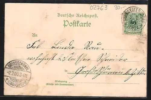 Lithographie Ober-Seifersdorf, Gasthof Kretscham, Kirche, Schule