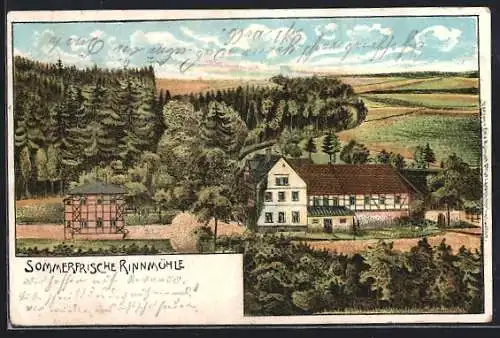 Lithographie Erlbach /Colditz, Gasthof und Sommerfrische Rinnmühle