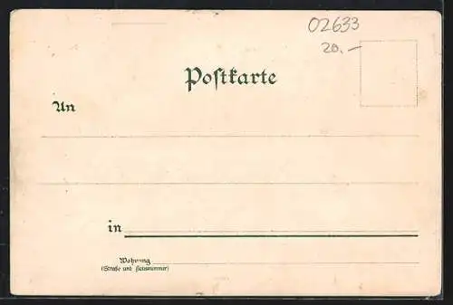 Lithographie Göda, Kirche mit Friedhof, Gesamtansicht