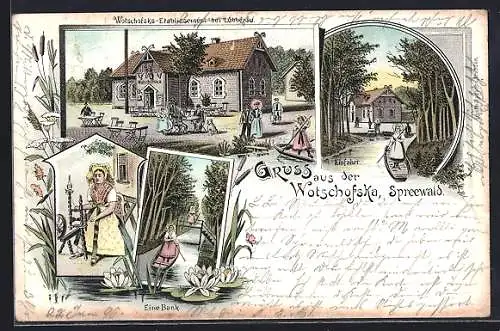 Lithographie Lübbenau, Gasthaus Wotschofska