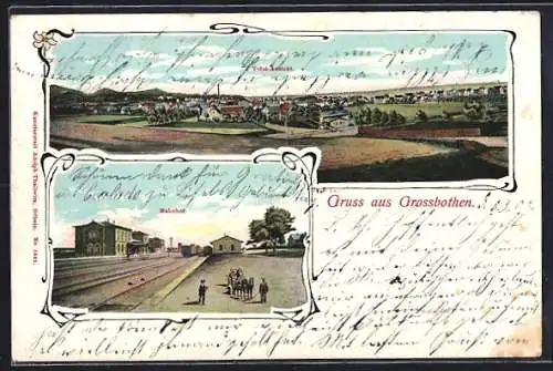 AK Grossbothen, Bahnhof, Ortsansicht
