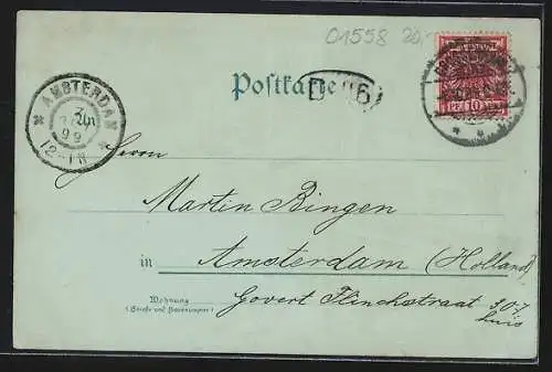 Mondschein-Lithographie Grossenhain / Sachsen, Bahnhofstrasse, Poststrasse, Rathhaus