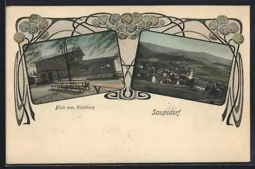 AK Saupsdorf, Gasthaus Wachberg, Ortsansicht