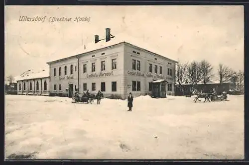 AK Ullersdorf / Dresdner Heide, Gasthof zu Ullersdorf im Winter