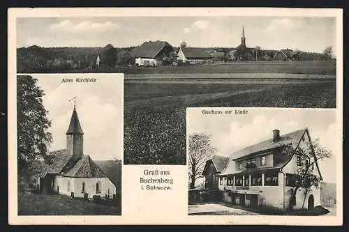 AK Buchenberg / Königsfeld, Gasthaus zur Linde, Altes Kirchlein, Totalansicht