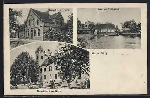 AK Vinnenberg, Gasthof J. Horstmann, Partie am Mühlenkolk, Benedictinerinnen-Kloster