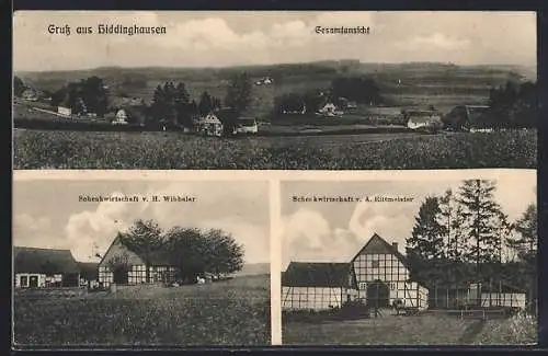 AK Hiddinghausen, Gasthaus v. H. Wibbeler, und Gasthof v. A. Rittmeister, Gesamtansicht