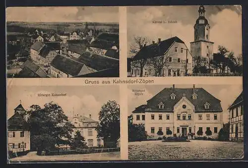 AK Kahnsdorf-Zöpen, Rittergüter Kahnsdorf und Zöpen, Kirche und Schule, Ortsansicht