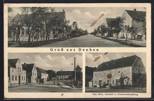 AK Deuben / Wurzen, Strassenpartien, Kolonialwarenhandlung Bille