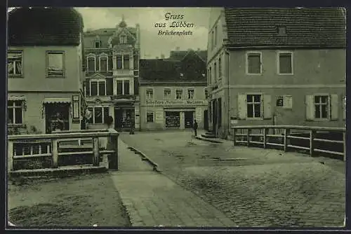 AK Lübben, Strassenpartie am Brückenplatz