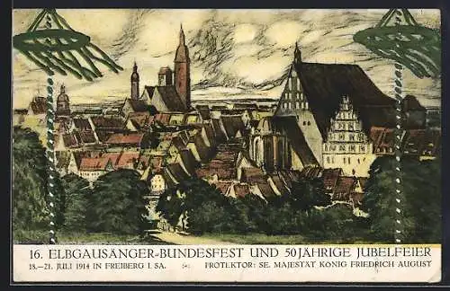 AK Freiberg / Sachsen, 16. Elbgausänger-Bundesfest & 50 jährige Jubelfeier 1914, Ortsansicht