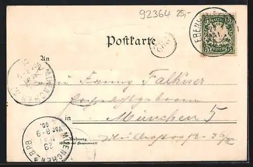 Lithographie Deining / Isartal, Gasthof Zur Post, Totalansicht