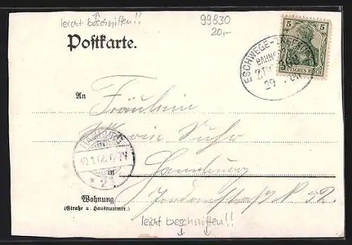Lithographie Grossburschla / Thür., Gasthof zur Krone, Bahnhof, Ortsansicht