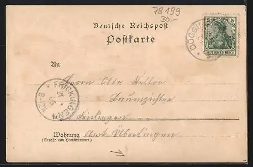 Lithographie Döggingen, Restauration Maier, Gasthaus zur Sonne, Handlung F. Gänsler