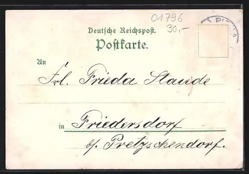 Lithographie Neundorf b. Pirna, Gasthaus Stadt Dresden, Schule