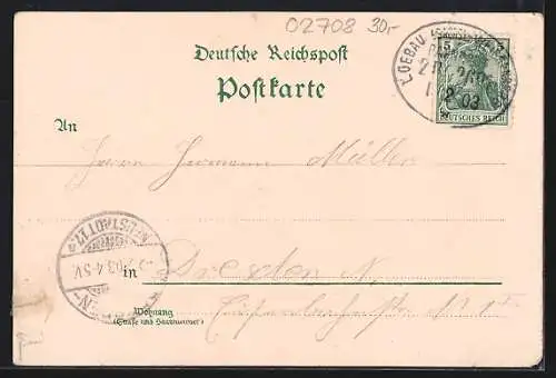Lithographie Lautitz, Gasthof, Rittergut, Postagentur