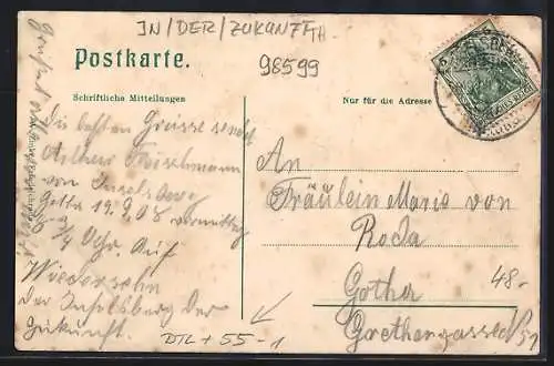 AK Inselsberg, Zukunftsbild vom Verkehr, Ballon, Zeppelin, Eisenbahn, Autos