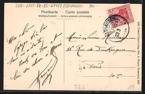AK Osthausen /Els., Epicerie v. Ferd. Reibel an der Hauptstrasse, Schloss Osthausen v. Sr. Exc. Baron Zorn von Bulach