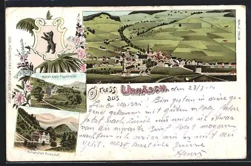 Lithographie Urnäsch, Kuranstalt Fratérnité, Kuranstalt Rossfall, Totalansicht