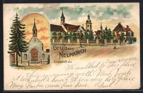 Lithographie Neunkirch, 14. Nothelfer Kapelle, Ortspartie