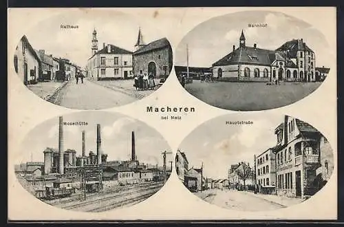 AK Macheren, Rathaus, Bahnhof, Moselhütte