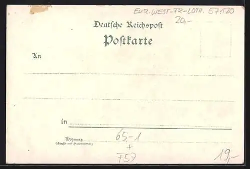Lithographie Rombach /Lothr., Post-Bahnhof mit Eisenhütten, Totalansicht