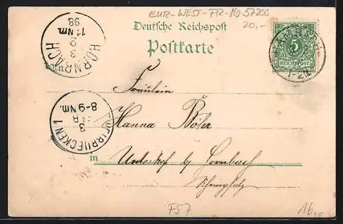 Lithographie Saargemünd, Ortsansicht, Landgerichtsplatz, Post und Neubrückenstrasse