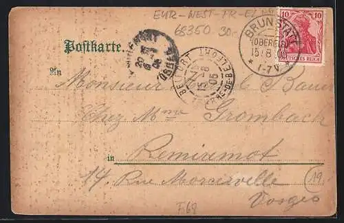 Lithographie Brunstatt, Gasthaus zur Linde v. Michael Bildstein, Totalansicht