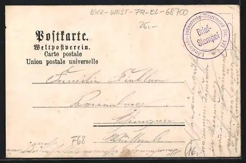 Lithographie Sennheim /Haut-Rhin, Bahnhof und Restaurant Meyerhof, Langestrasse und Ev. Kirche, Johannesplatz