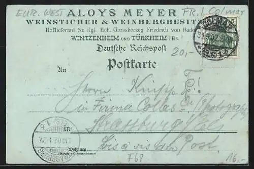 Mondschein-Lithographie Wintzenheim /Türkheim, Gasthaus A. Meyer, Drei Schlösser, Hohlandsburg, Kirche Maria Hilf