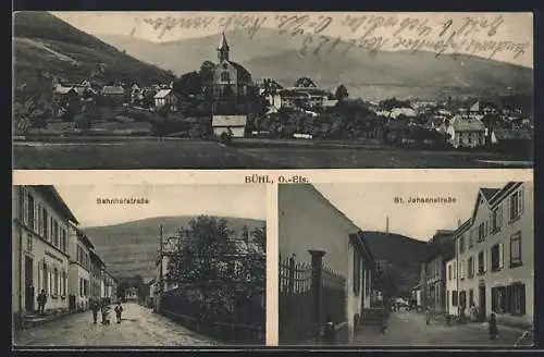 AK Bühl, Gesamtansicht, St. Johannstrasse, Bahnhofstrasse