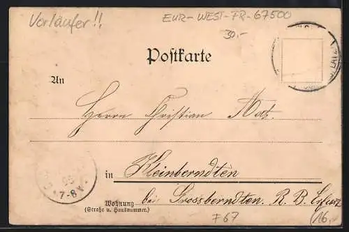 Lithographie Hagenau i. E., Wache und Post, Garnison-Verwaltungsgebäude, Baracken, Offiziers-Kasino, Gasthaus