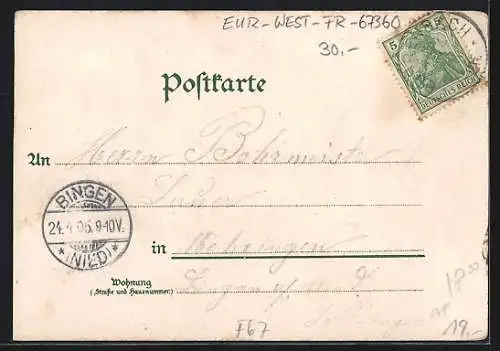 Lithographie Dürrenbach i. E., Gasthaus zur Sonne v. P. Winne, Mädchenschule, Station, Totalansicht