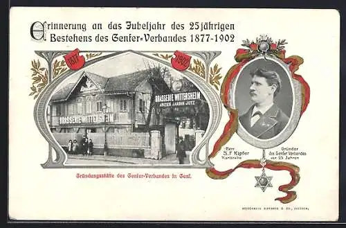 AK Geneve, Gründungsstätte des Genfer-Verbandes, Porträt S. F. Kipfer Gründer