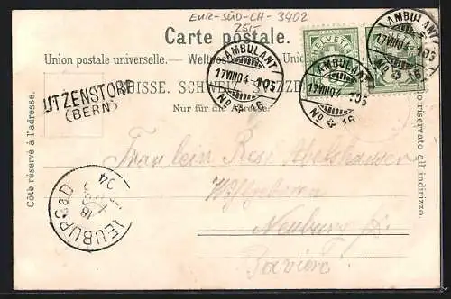 Lithographie Burgdorf, Ersparniskasse, Kirche, Kirchbühl, Ortsansicht