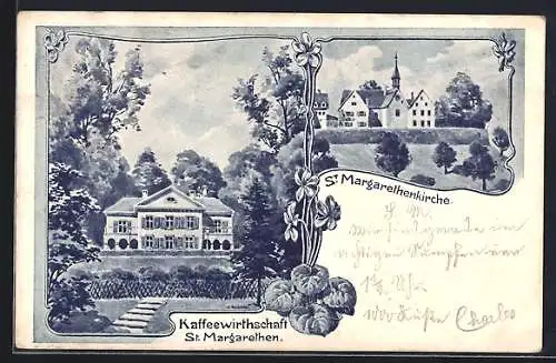 AK St. Margarethen /Basel, Kaffeewirtschaft, St. Margarethenkirche