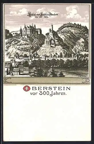 Lithographie Idar-Oberstein, Ortsansicht anno 1600