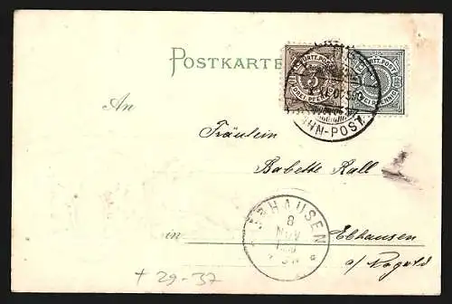 Passepartout-Lithographie Kirchheim u. T., Gasthaus zur Krone v. H. Müllerschön, Wappen